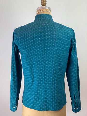 Men's Peacock Blue Pin Dot Ultra Soft Fine Wale Cord Utility Shirt