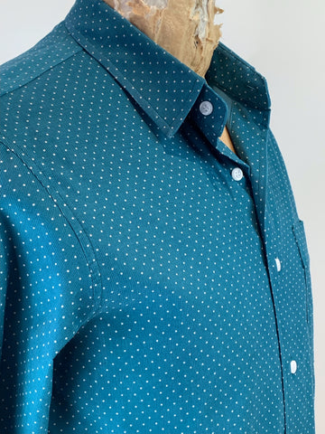 Men's Peacock Blue Pin Dot Ultra Soft Fine Wale Cord Utility Shirt