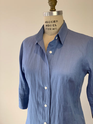 Cornflower Linen Long Fitted Shirt