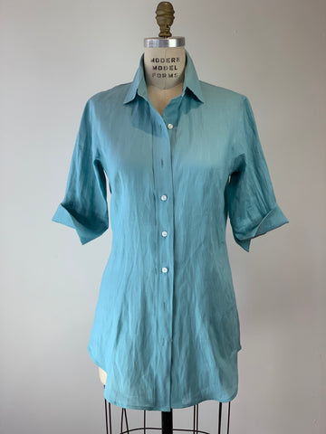 Aquamarine Linen Long Fitted Shirt