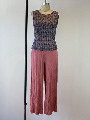 Women's Old Rose Linen Pull On Palazzo Pant