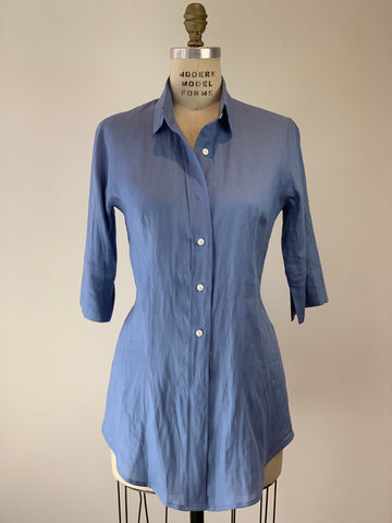 Cornflower Linen Long Fitted Shirt