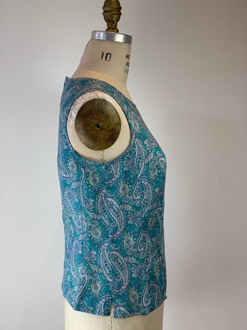 Button Back Pop Top Cerulean Boteh