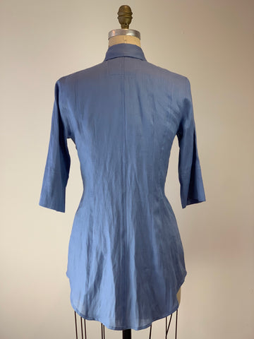 Cornflower Linen Long Fitted Shirt