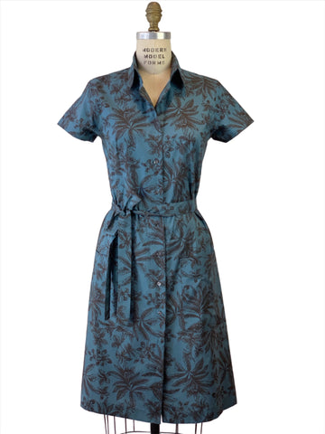 Tropical Dusk Blue Shirt Dress