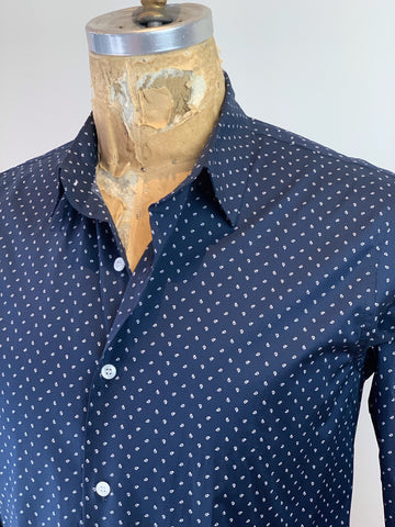 Men's Navy Mini Paisley Straight Cut Shirt