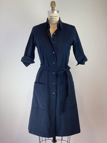 Navy Pin Dot Ultra Soft Fine Wale Cord Shirt Dress