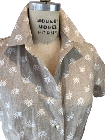 Palm Fronds Natural Linen Shirt Dress