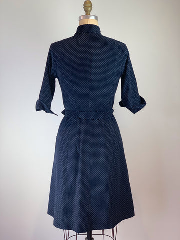 Navy Pin Dot Ultra Soft Fine Wale Cord Shirt Dress