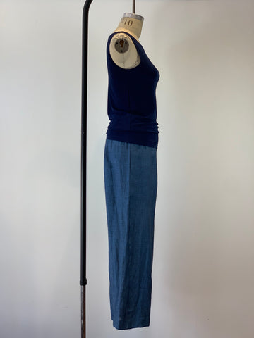 Women's Deep Sapphire Linen Pull On Palazzo Pant