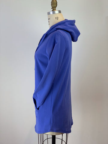 DKR Long Hooded Kangaroo Tunic Top With 3/4 Zip Periwinkle