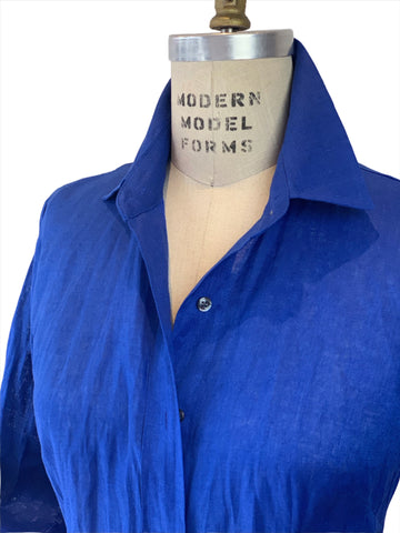 Cobalt Blue 3/4 Sleeve Linen Long Shirt