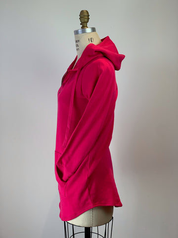 DKR Long Hooded Kangaroo Tunic Top With 3/4 Zip Raspberry