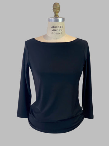 3/4 Sleeve Black Boat Neck Viscose Jersey