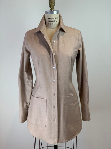 Women's Camel Brushed Cotton Flannel Jacket Shirt