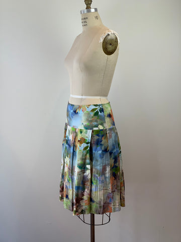 WATER COLOUR LINEN TUCKED POCKET SKIRT