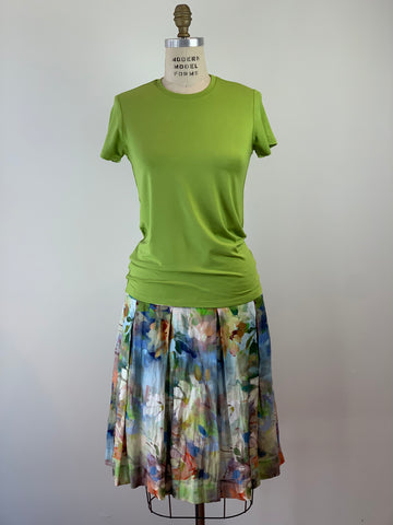 WATER COLOUR LINEN TUCKED POCKET SKIRT