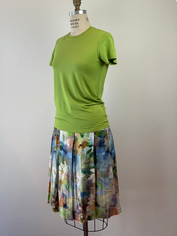 WATER COLOUR LINEN TUCKED POCKET SKIRT