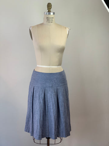 CHAMBRAY LINEN TUCKED POCKET SKIRT
