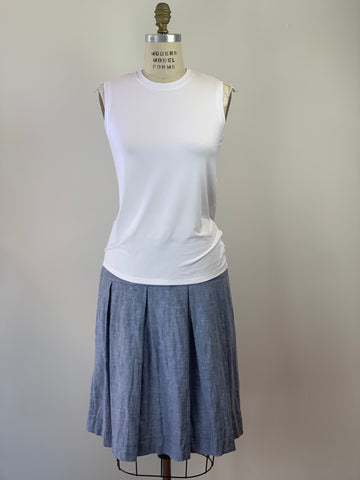 CHAMBRAY LINEN TUCKED POCKET SKIRT
