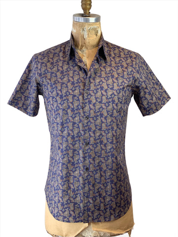 Men's Navy Vintage Paisley Short Sleeve Shirt