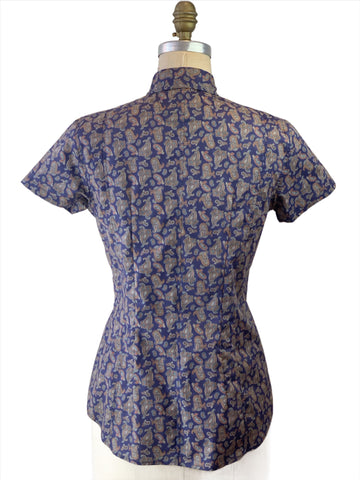 Women's Short Sleeve Vintage Navy Paisley Shirt