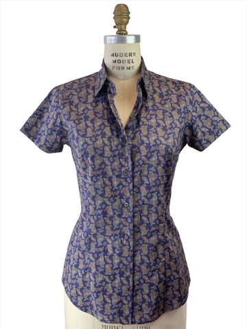 Women's Short Sleeve Vintage Navy Paisley Shirt