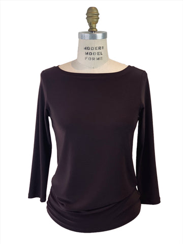 3/4 Sleeve Chocolate Brown Boat Neck Jersey