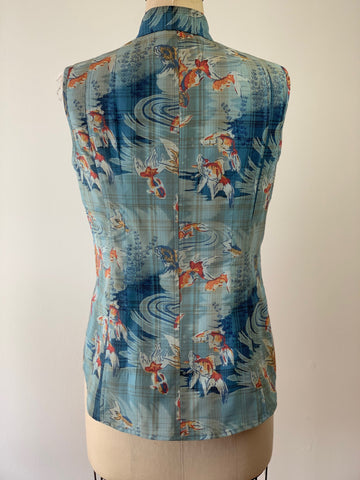 Women's Sleeveless Koi Fish Shadow Plaid Shirt