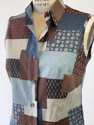 Women's Sleeveless Patchwork Print Shirt